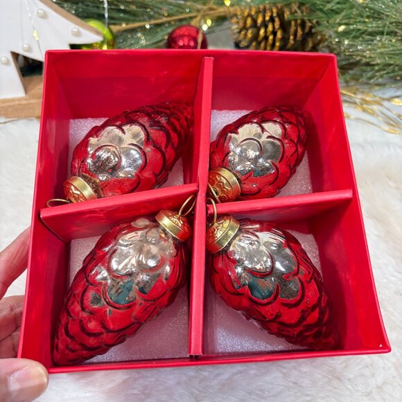 Martha Stewart Blown GLASS Copper PINECONE Ornaments Set of 4 NEW 5" - Picture 3 of 6